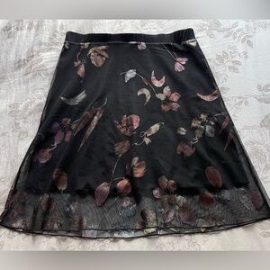 Black Y2K Floral Mesh Overlay Pull On Skirt Large Whimsigoth Fairy Grunge Witch